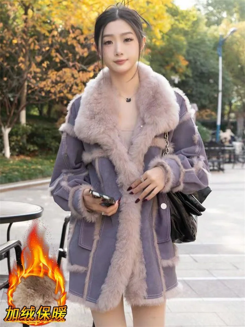 2024 Winter Women\'s New Thickened Fashionable Faux Fur Integrated Short Jacket Female Western-style High-end Warm Cotton Jacket