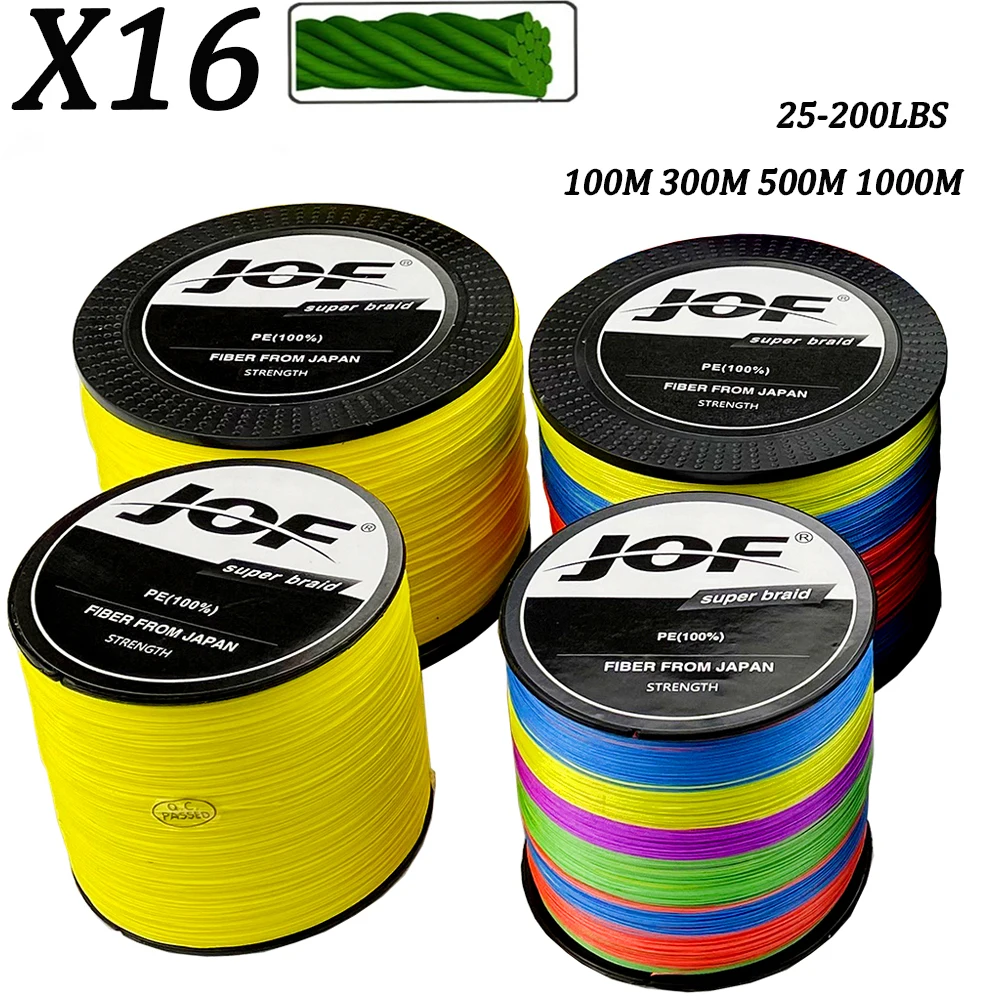 JOF Sea Fishing Strong PE X16 Braided Hollowcore Fishing Line 100M 300M 500M 1000M 16 Strands 25~200LB Original Fishing Line