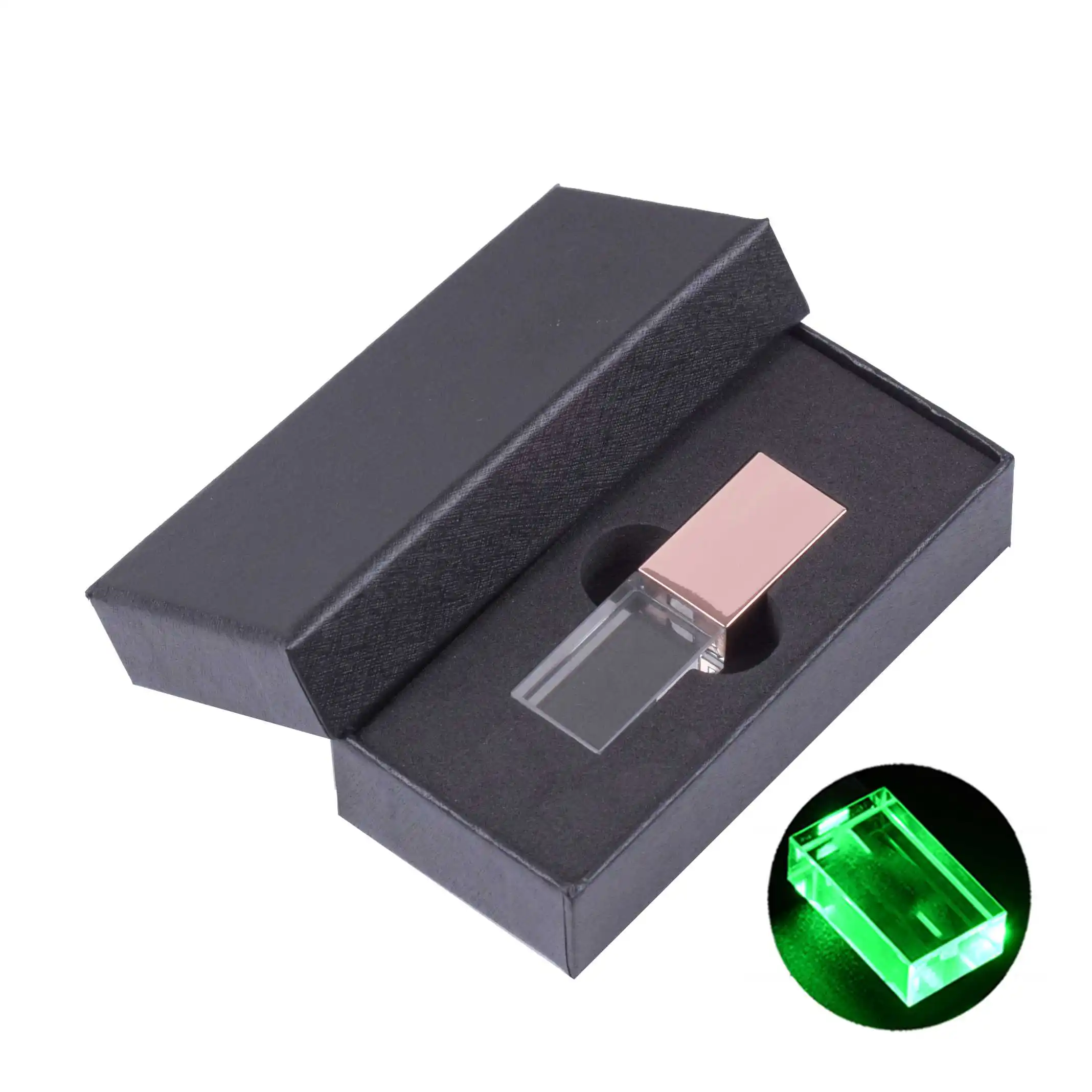 

USB3.0 Green LED USB 3.0 Flash Drive 128GB Black Box Memory Stick Free Custom Logo Pen Drive 64GB Crystal Creative Gift Pendrive