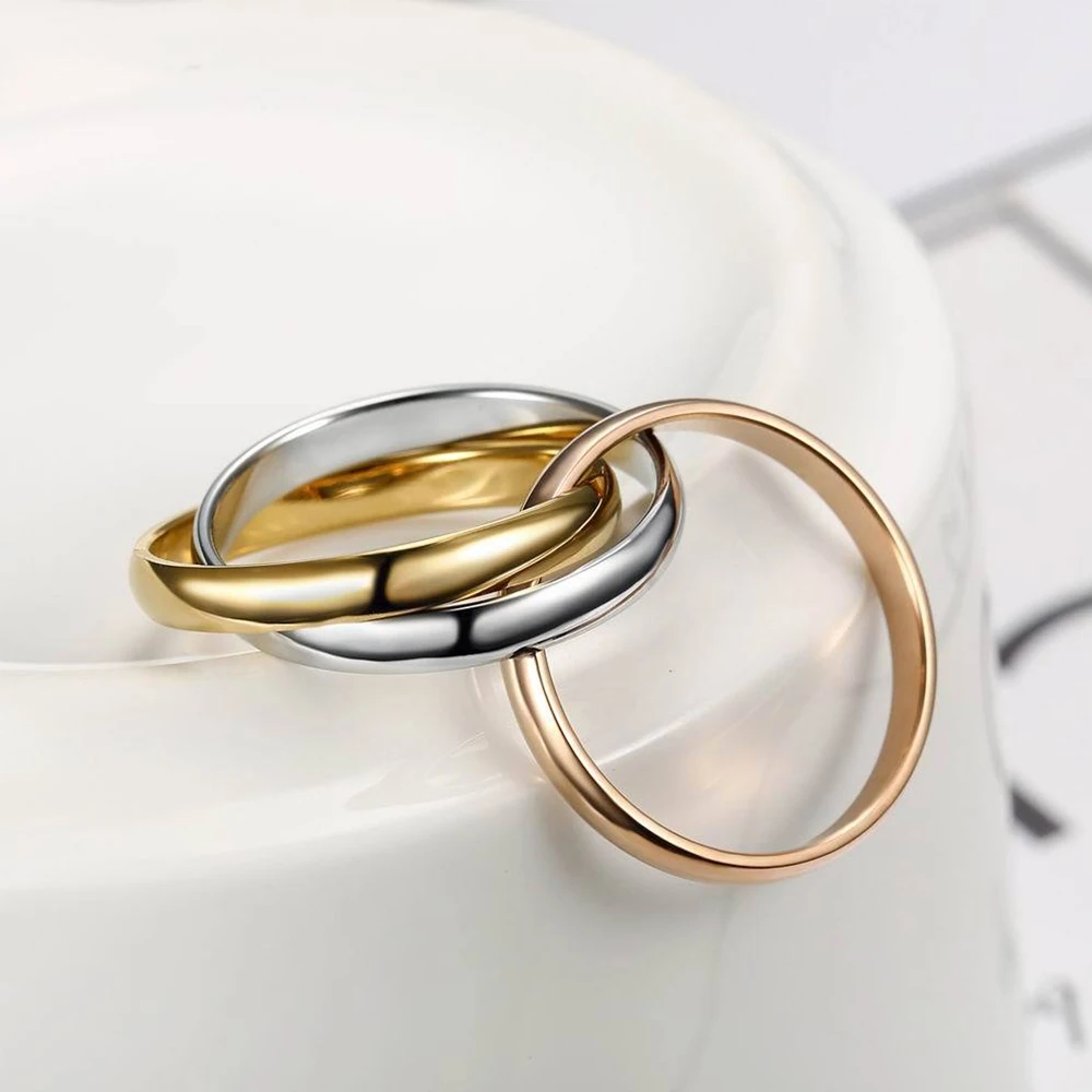 Fashion 3 Finger Ring Sets For Women Stainless Steel Wedding Engagement Rings for Couples Personalized Jewelry Wholesale image 3