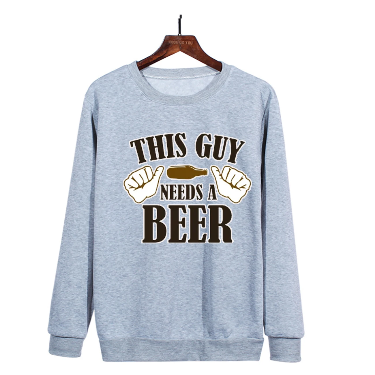 This guy needs a beer thumb graphic print crew-neck hoodie Funny tagline fisherman gift Hipster street wear uniseable pullover