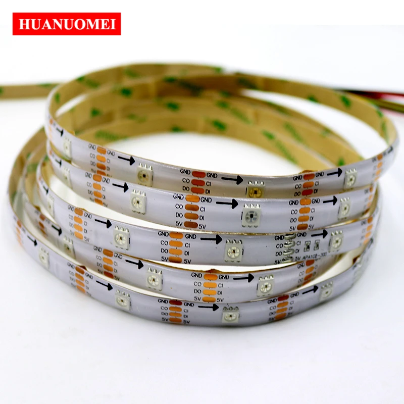 30Pixels/M DC 5V SK9822 Addressable RGB Strip LED Pixel Light Outdoor Waterproof Flexible Tape IP65 White PCB for TV Decoration