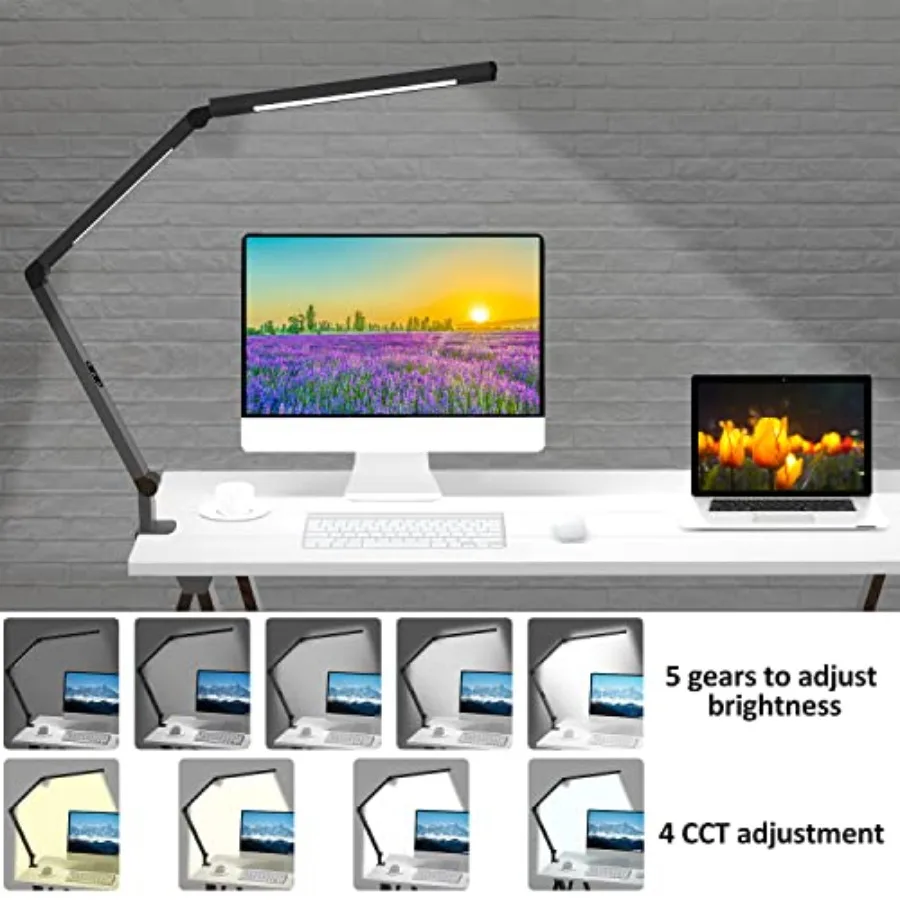 LED Desk Lamp with Clamp, Architect Desk Lamp with Dual Light and Adjustable Swing Arm, Clip-on Eye-Care 4 CCT Modes and 5 Brig view 5