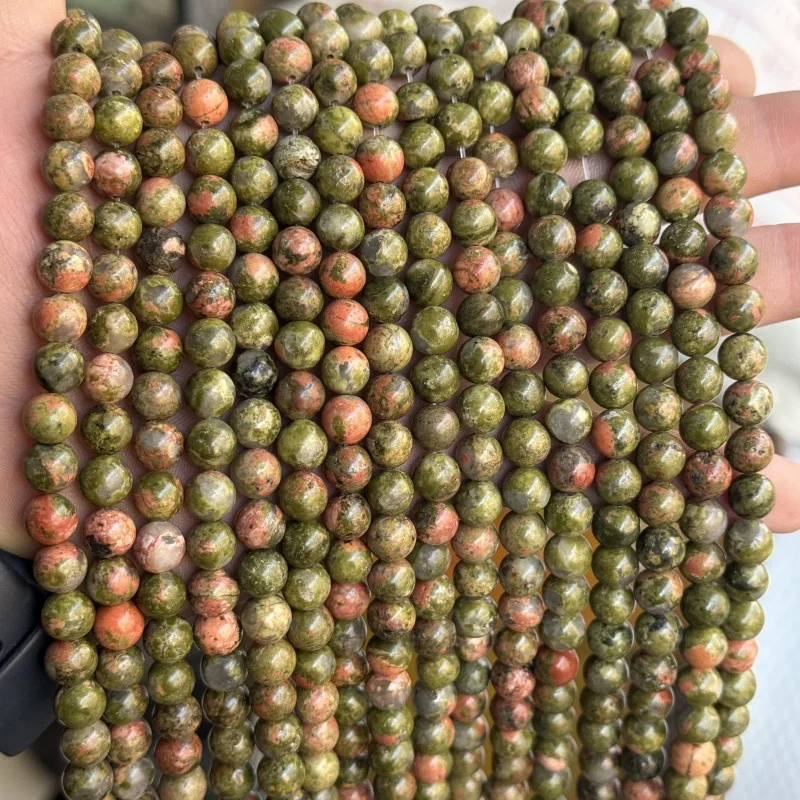 Natural Stone Unakite Jasper Beads 4 6 8 10MM Round Loose Bead for Jewelry Making DIY Supply Bracelet Necklace Accessory Finding