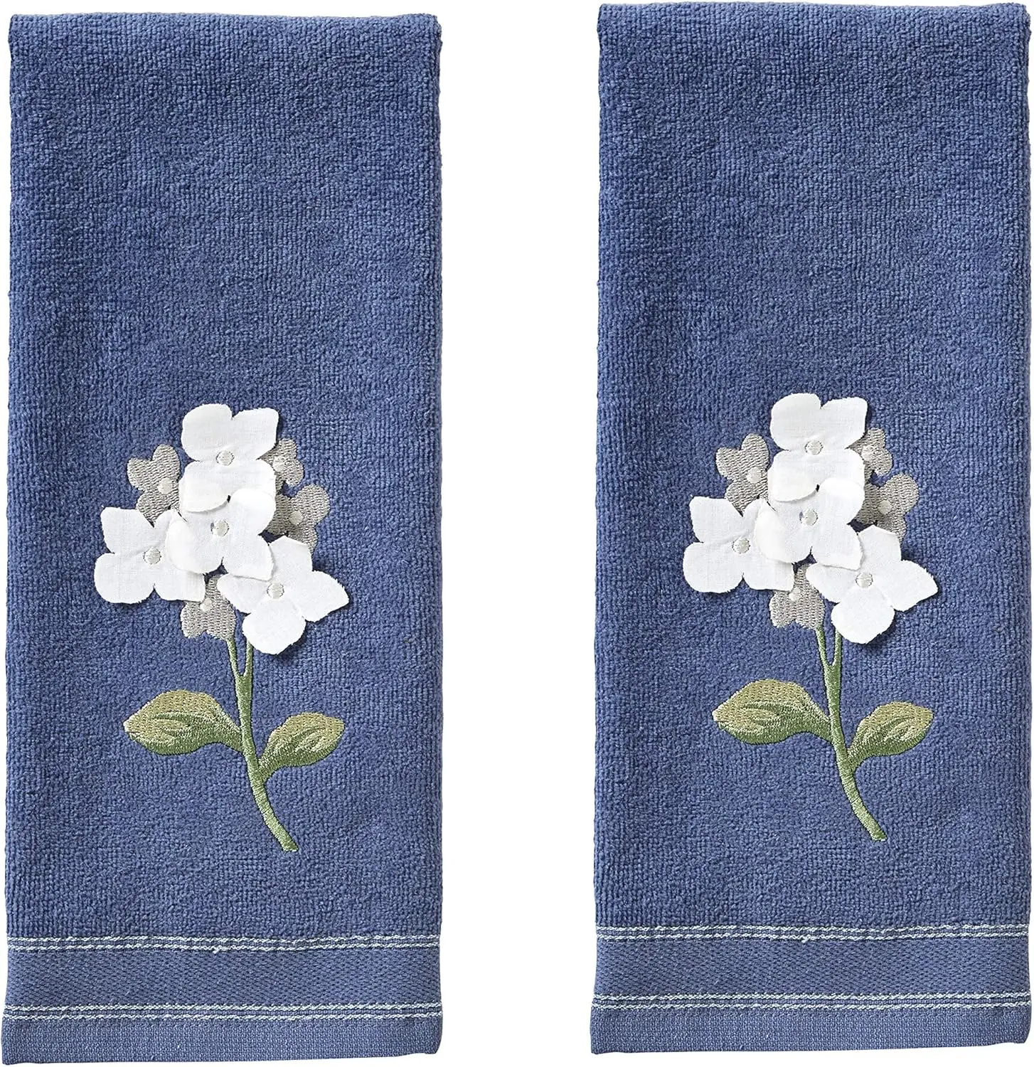 

3D Embroidered Hydrangea Cotton Hand Towel Set, Decorative for Bath Kitchen Bar Gift Blue