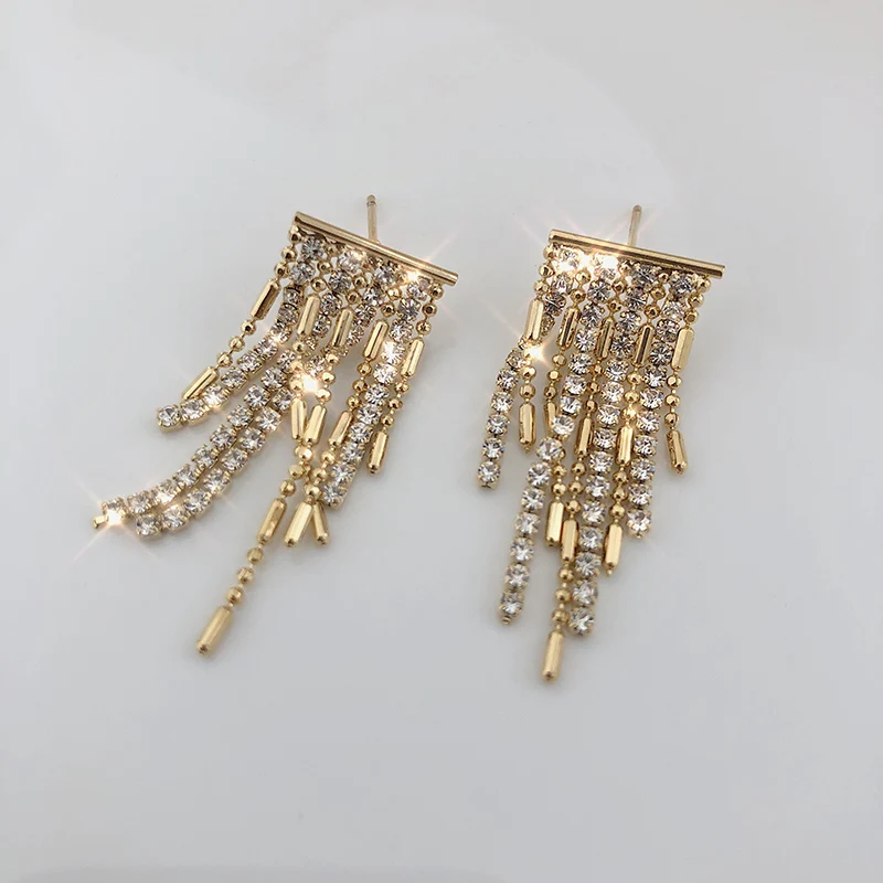 Exaggerated New Super Flash Tassel Earrings For Women S925 Silver Needle Metal Diamond Inlaid Chain Flexible Earrings For Women