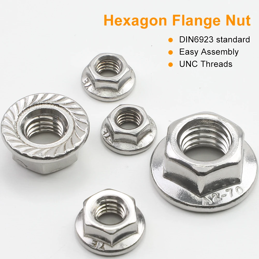 JUIDINTO 2-25pcs 304 Stainless Steel Serrated Hex Hexagon Flange Lock Nuts UNC Thread 8# 10# 1/4 5/16 3/8 1/2