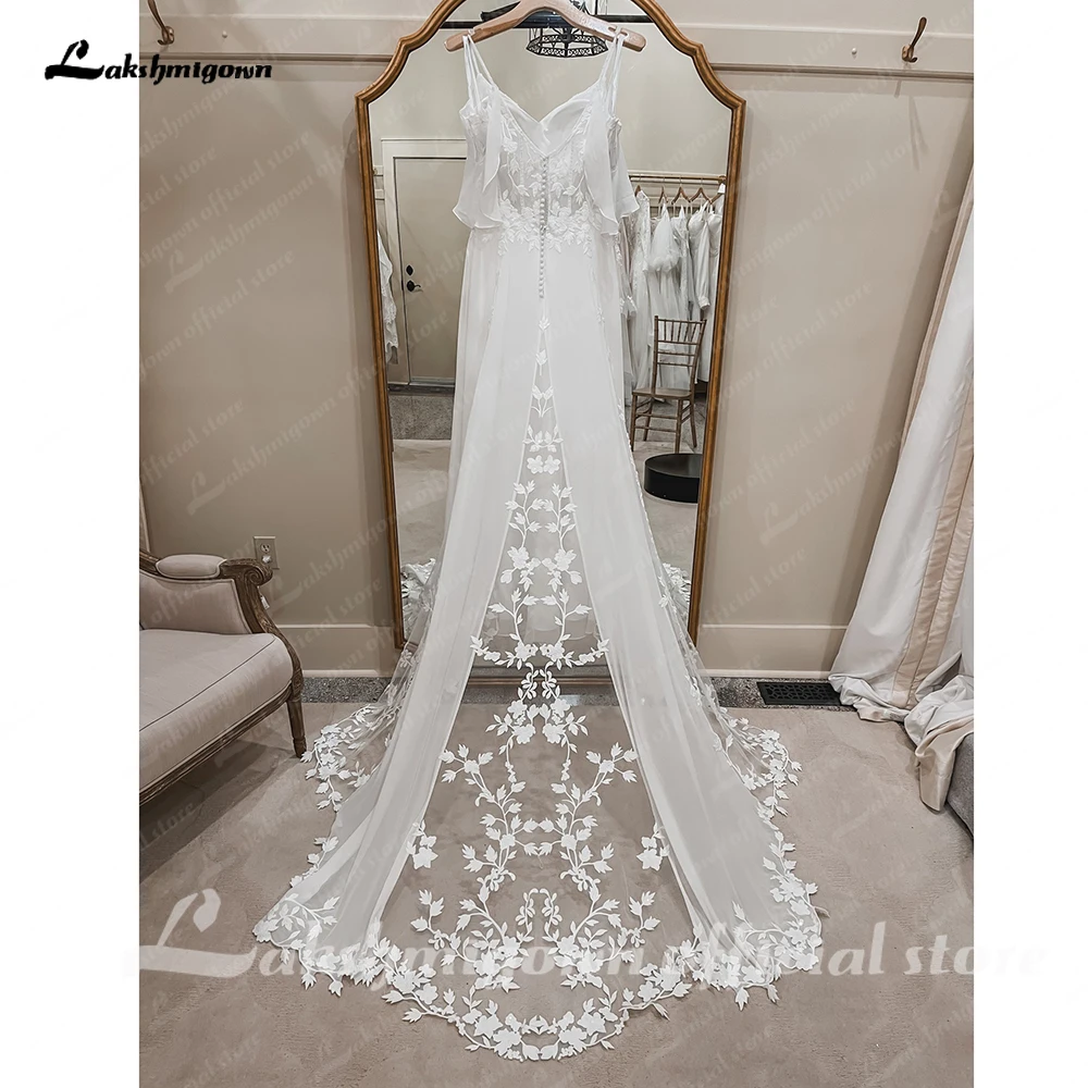 Lakshmigown Spitzen-Chiffon-Brautkleid mit offenem Rücken und V-Ausschnitt für die Braut, maßgeschneidertes Damen-Brautkleid mit Hofschleppe, vestidos de novia par – Detail 11