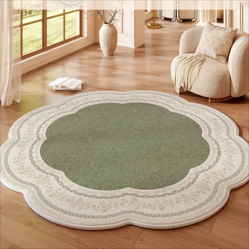 Cream Style Carpets for Living Room Flowers Bedroom Decor Carpet Fluffy Soft Green Irregular Lounge Rug Home Thicken Floor Mat
