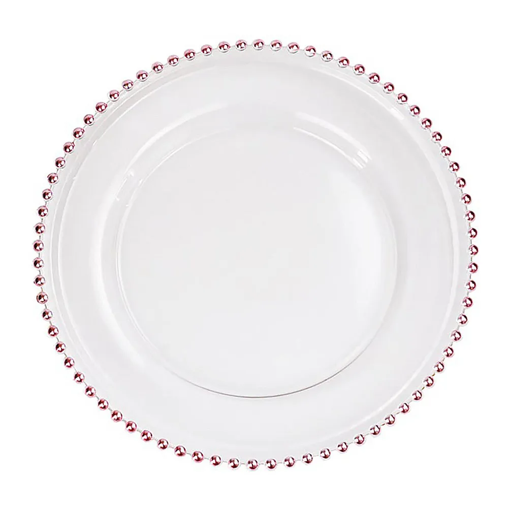 1Pcs Rose Gold Accented Transparent Glass Salad Plate Elegant Stackable Dish for Home Party Graduation Steak Fruit Vegetable