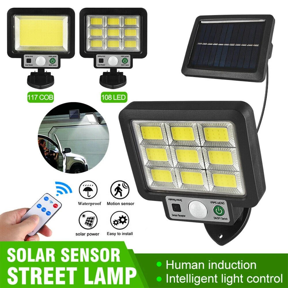 Outdoor Led Solar Light Wall Porch Lamp with Remote Control COB Motion Sensor Human Body Infrared GarageYard Garden Lighting