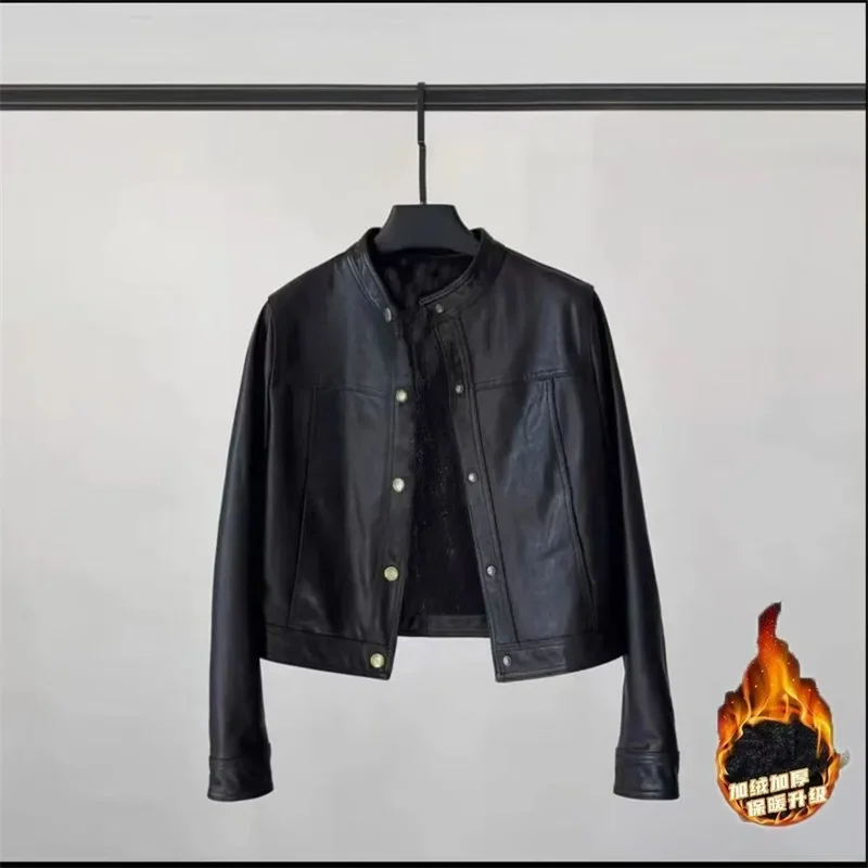 Autumn Femme Stand Collar Faux Leather Outwear Lady Large Size 4XL Leather Tops Coat Korean Women Long Sleeves PU Leather Jacket 3