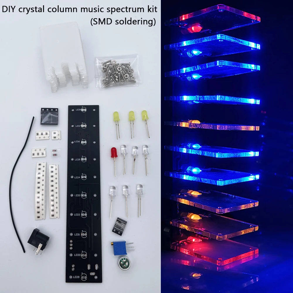 DIY electronic kit 10 segment led music spectrum Acrylic display voice control soldering project for learning