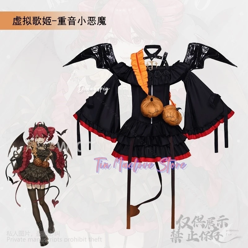 

VTuber Teto Cosplay Anime Game Project Sekai Costume Dress Red Black Lolita Devil Cos Wigs For Halloween Christmas Disfraces