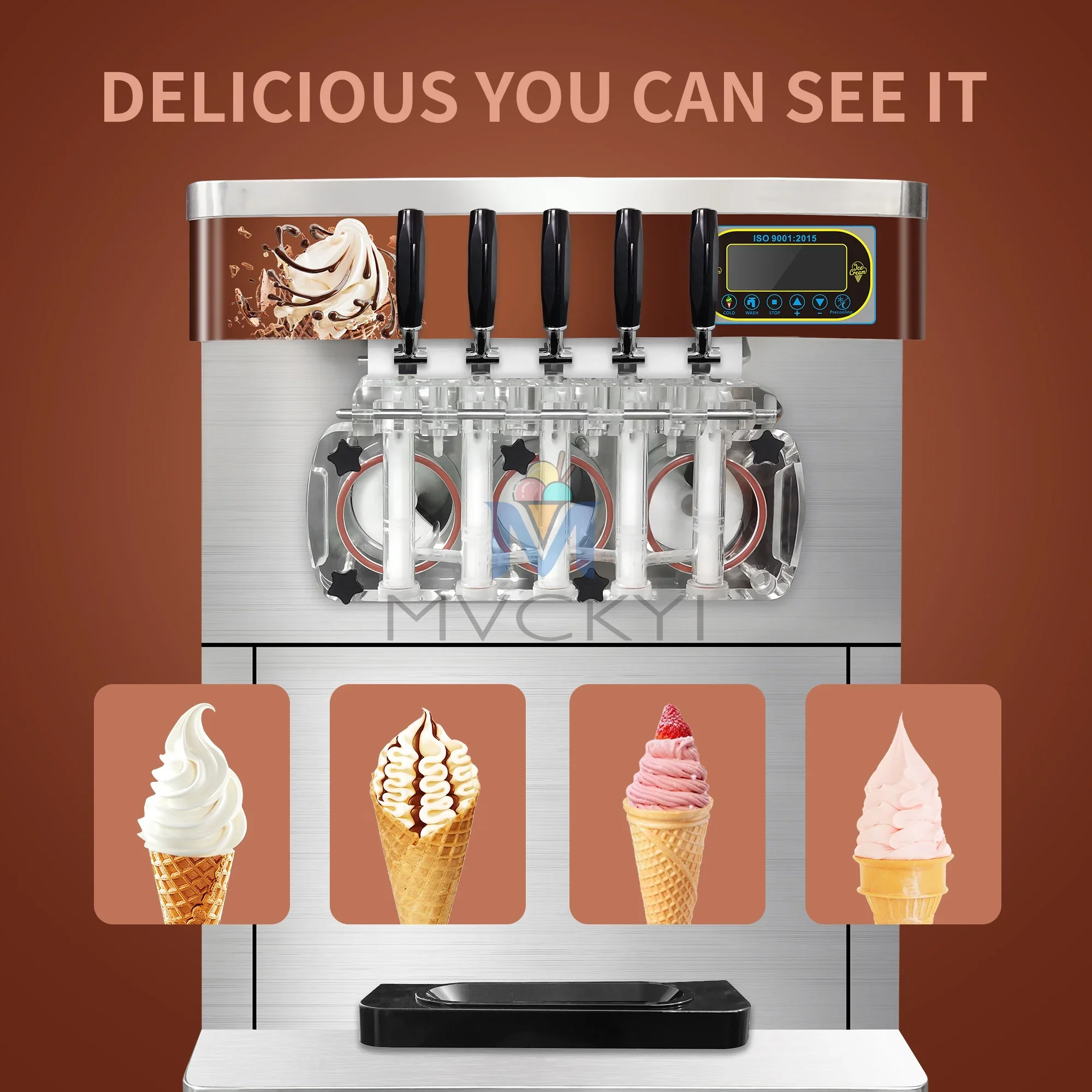 Mvckyi 3+2 Mixer Flavors Soft Serve Ice Cream Machine/Commercial Soft Serve Ice Cream Maker Machine/Freezing Equipment