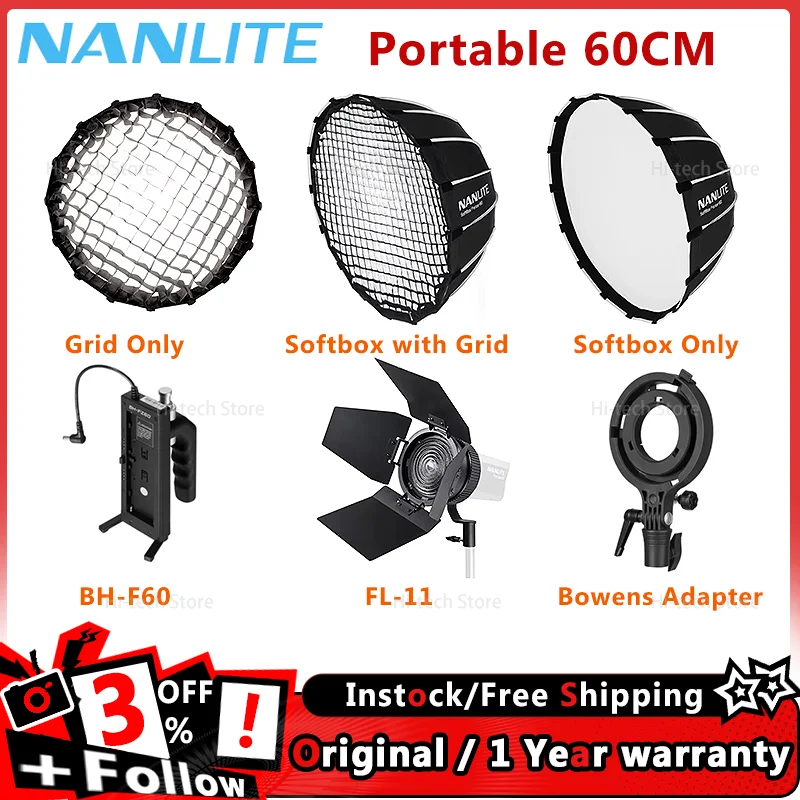 NANLITE Portable 60CM Quickly Fast Installation Deep Parabolic Softbox 60 Softbox (EC-FZ60)