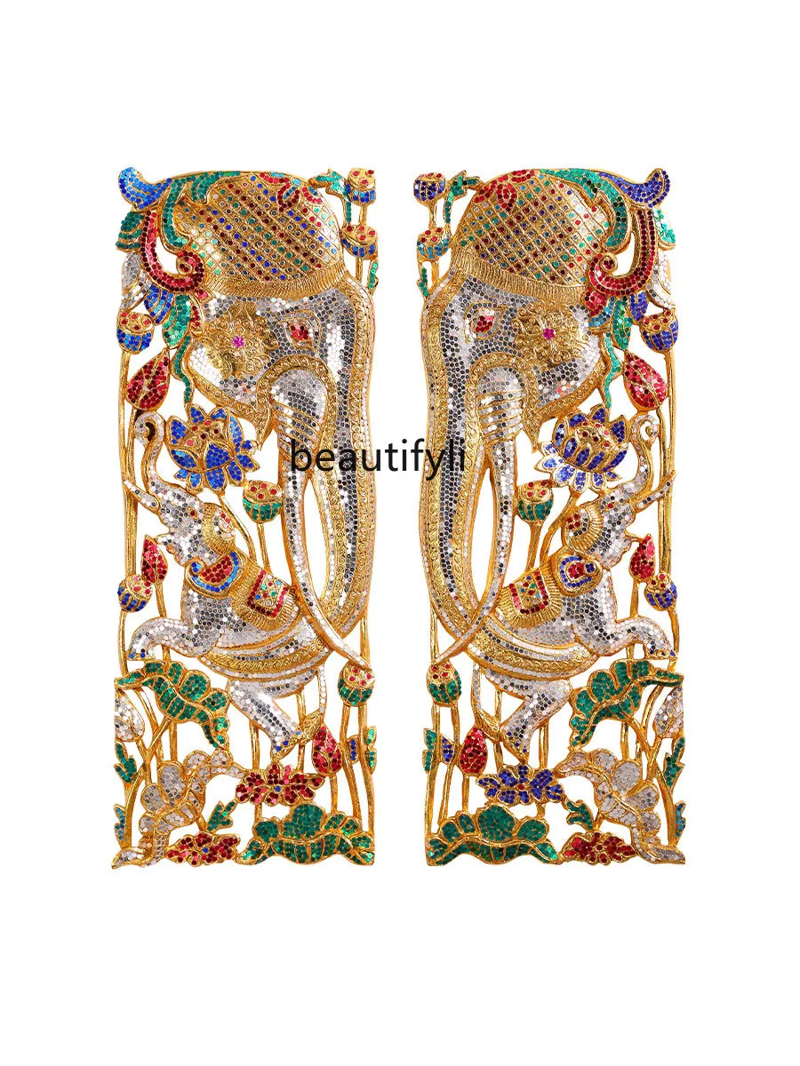 

Thai Wood Carving Wall Hanging Living Room Entrance Thai Elephant Decorative Pendant Solid Wood Carving Crafts Carved Board