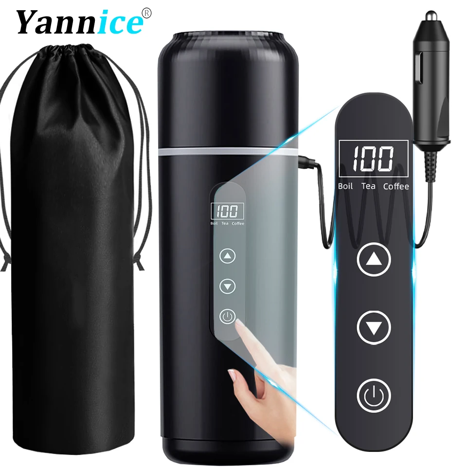 

Автомобильная чашка с подогревом 12 В/24 В, 500 мл, регулируемая температура, чашка для кофе, чая, грузовика, защита от сухого ожога из нержавеющей стали 304 и сумка для чашки