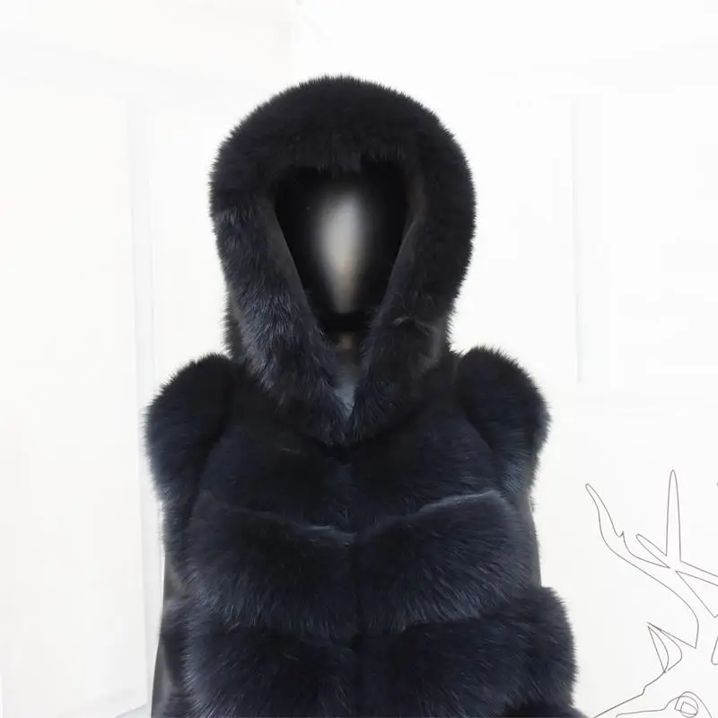 Lengthening Real Fox Fur Vest Natural Fur Coat For Jacket Female Coats Hood Waistcoat Long Fur Coats Real Fur Fox Vest Jacket