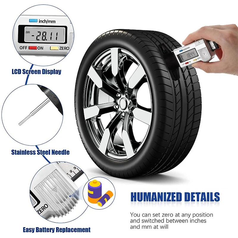 Digital Tread Depth Gauge For Car Tyre Tire Meter Thickness Gauges Automobile Tire Wear Detection Measuring Tools Depth Caliper