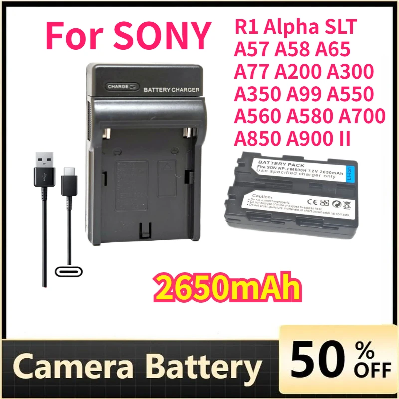 

2650mAh NP-FM500H Camera Battery for SONY R1 Alpha SLT A57 A58 A65 A77 A200 A300 A350 A99 A550 A560 A580 A700 A850 A900 II