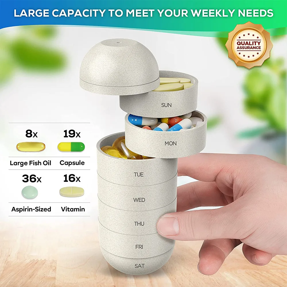 7-Compartment Pill Box Sealed Portable Moisture-Proof Rotating One-Week Travel Capsule Detachable Split Box Metal Pill Box