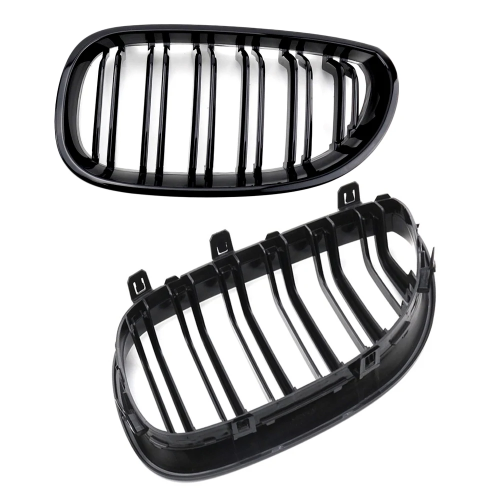 Glanz Schwarz Doppel Lamellen Front Stoßstange Niere Grill für 5 Serie M5 E60 E61 525i 528i 530i 535i 540i 545i 550i 2004-2009