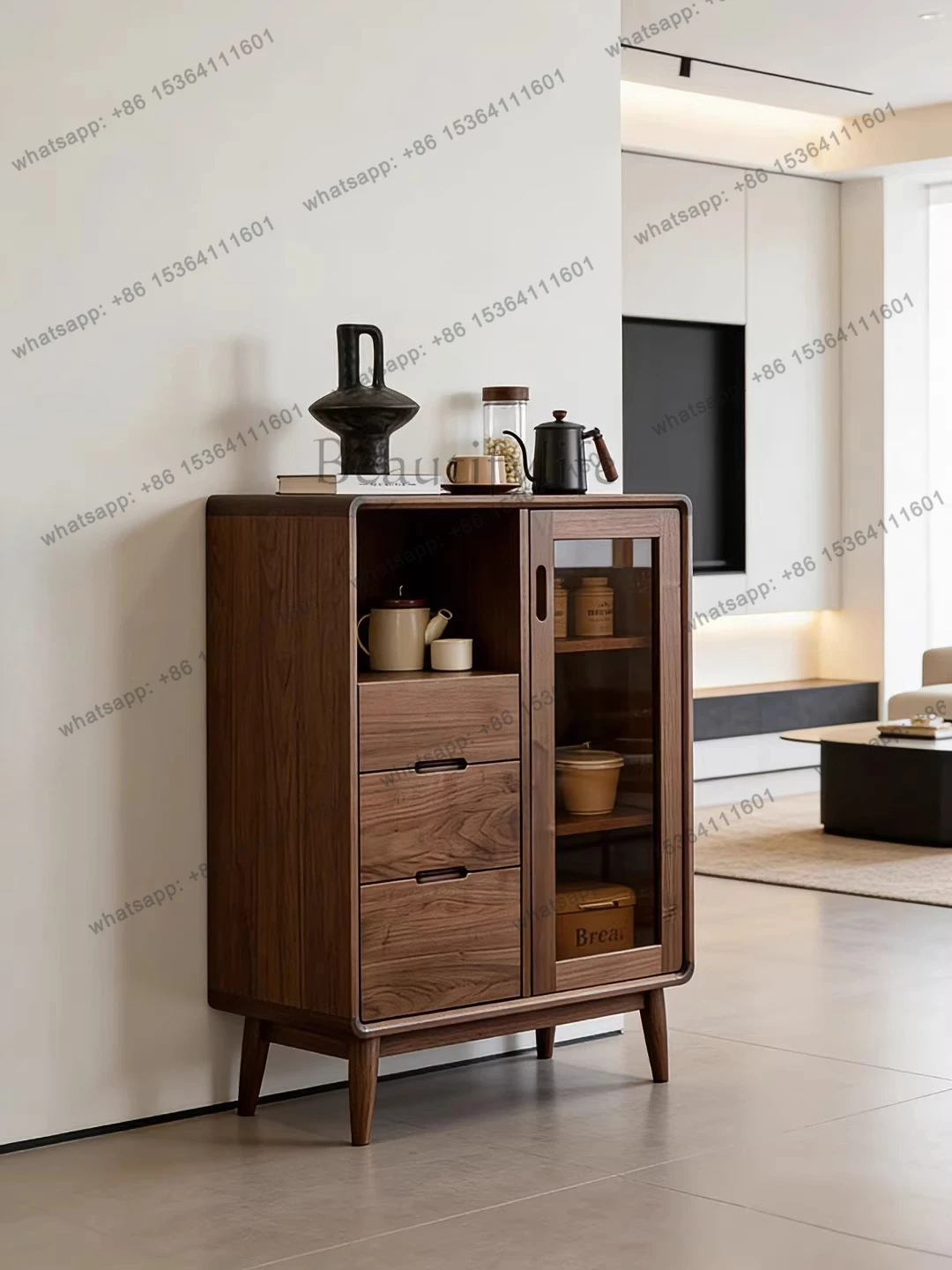 

North American black walnut glass side cabinet Nordic style modern minimalist locker