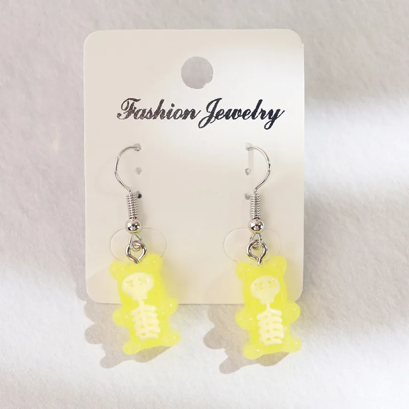 Yungqi Fashion Funny Cartoon Skull Bear Dangle Earrings Colorful Candy Jelly Resin Earrings For Womens Girl Wholesale Jewelry
