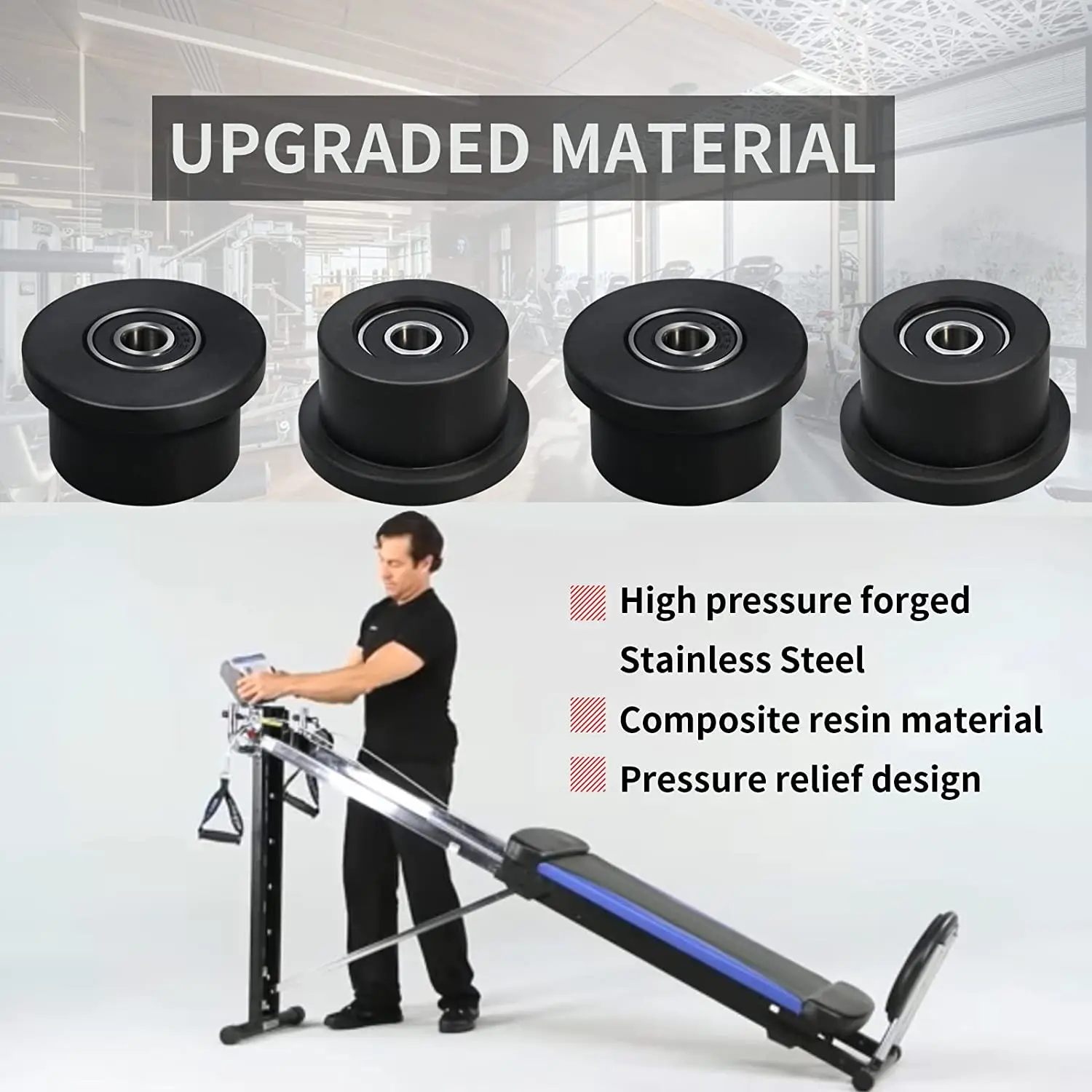 Machined Wheels/Rollers Compatible Total Gym Replacement, Fits Models 1000,1100,1400,1500,1600,1700,1800,1900,Achiever,Force