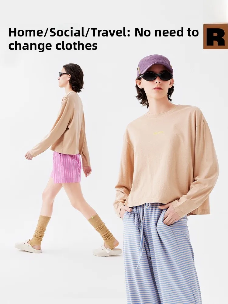 

Loose Long Sve round Ne Pullover Women's T-irt Home Wear Spring New Arrival AR Original Design Cotton Blend Material
