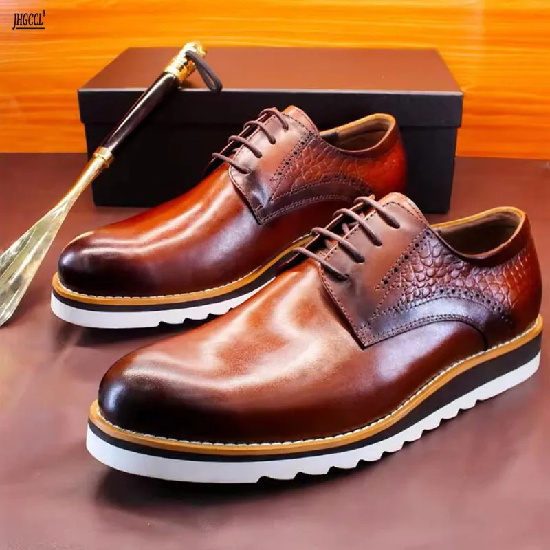 

Genuine leather business formal shoes invisible height-enhancing men's shoes British style banquet derby shoes 9