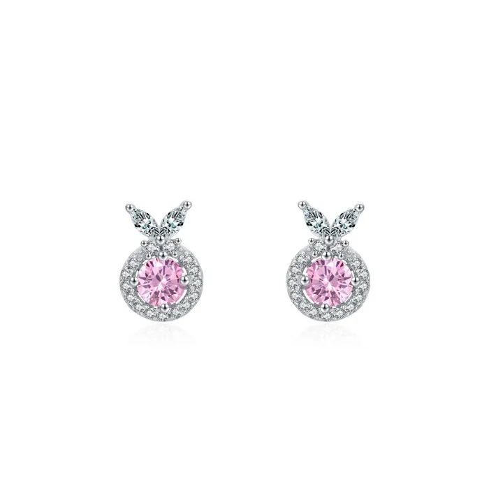 

S925 Sterling Silver Pink Zircon Geometric Design Trendy Earrings for Women Wedding Party Anniversary