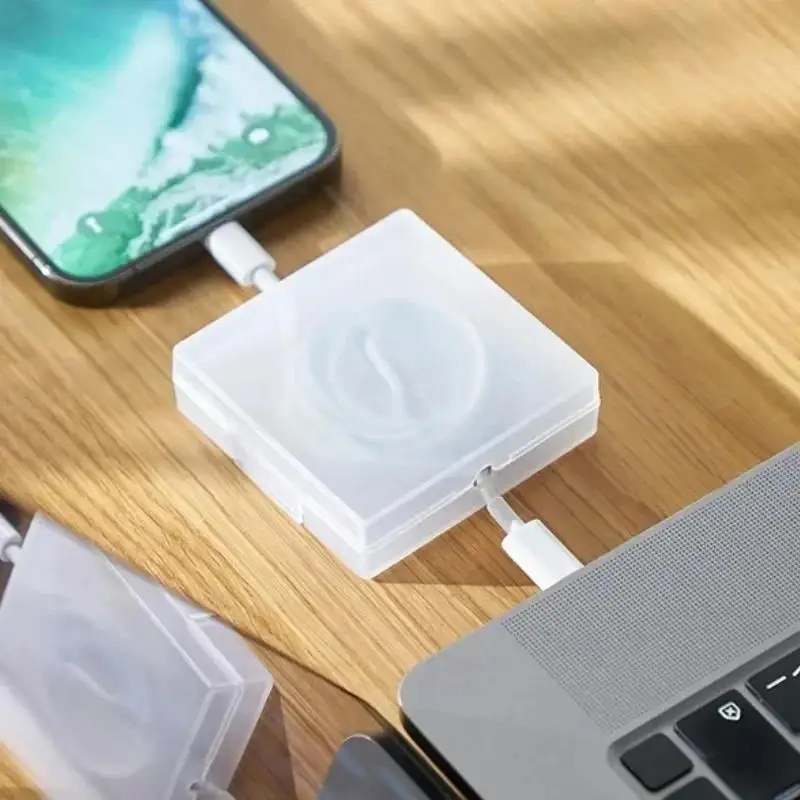 Portable Cord Winder Box Transparent Cable Organizer USB Charger Wire Storage Protector Phone Holder Stand Desk Accessories Tool