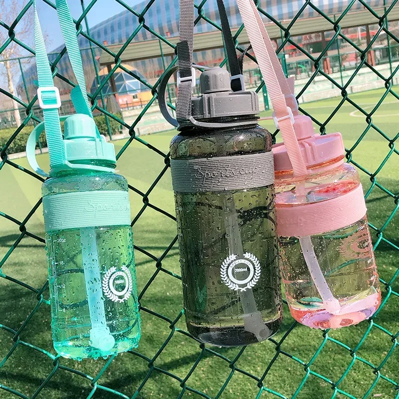 1l 2l 1.5 litros esporte garrafa de água potável de plástico para água 1000ml bpa livre esporte garrafa de água potável com alça de palha