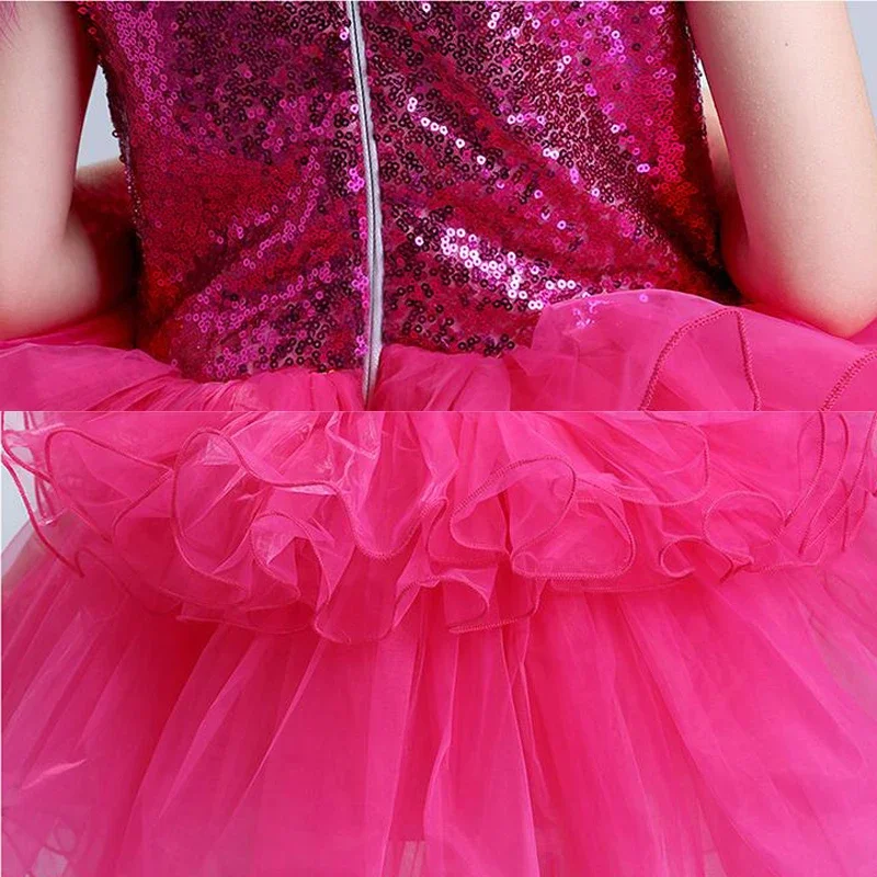 Kids Concert Clothing Sequined Dancing Clothes Off Shoulder Dress Girls Jazz Dance Costume Stage Wear Toddler Princess Dress