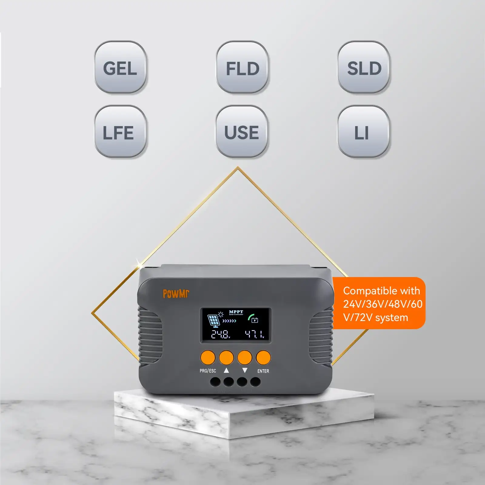 Imagem -03 - Controlador de Carga de Tensão Powmr-boost Mppt 10a 24v 36v 48v 60v 72v Apto para Lifepo4 Gel Bateria de Chumbo-ácido Inundada pv Máximo 400w