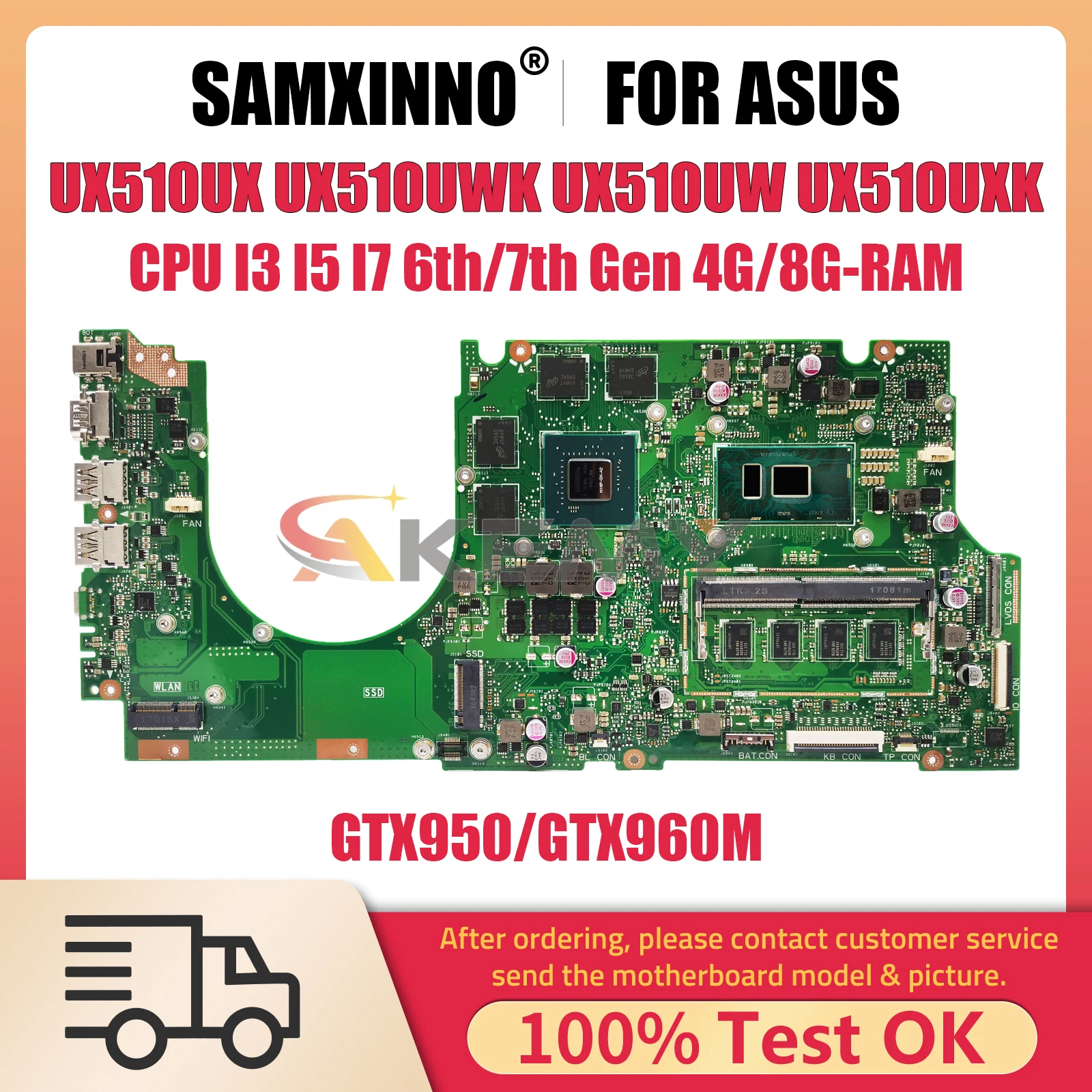 

UX510UX Laptop Motherboard For ASUS ZenBook UX510UWK UX510UW UX510UXK Mainboard CPU I3 I5 I7 6 7th Gen 4G 8G RAM GTX950 GTX960M