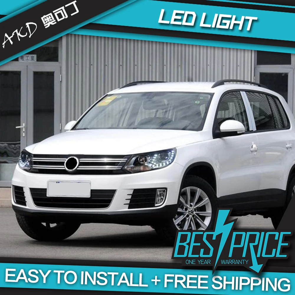 AKD-مصباح أمامي LED DRL ، ضبط ، لسيارات Volkswagen Tiguan 2013-2016 ، شعاع زينون ثنائي ، ضباب ، عيون الملاك