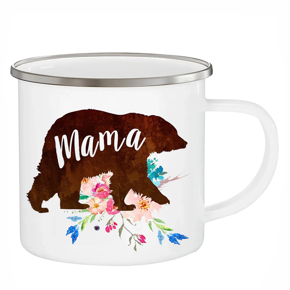 Mum Mama Bear Mugs Mommy Mom Coffee Cups Enamel Coffeeware Parents Daddy Dad Cups for Grandpa Gifts Grandparents Nana Grandma