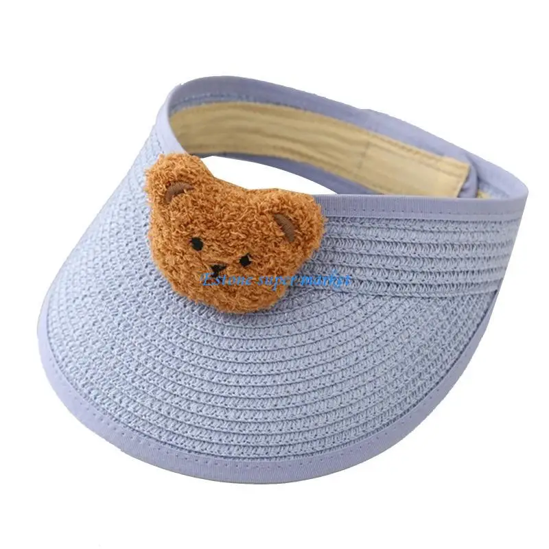 

090B Cartoon Bear Kids Straw Hat Summer UV for Protection for Sun Cap for Head Accessory for Baby Toddler Boys Girls Outdoor