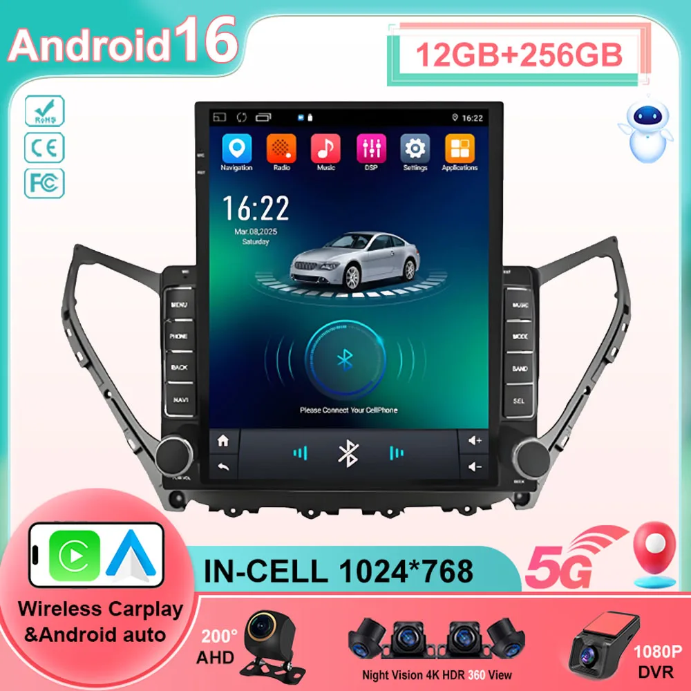 9.7“ Android 16 For Hyundai Azera Grandeur HG 2013-2015 Car Radio Multimedia Video Player Navigation GPS No 2din dvd Head Unit