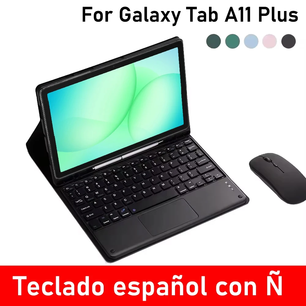 Custodia con tastiera spagnola rimovibile per Samsung Tab A11 Plus 11 pollici (SM-X230/X236/X238), custodia con tastiera per Galaxy Tab A9 Plus 11 pollici (SM-X210/X215/X216B), cover intelligente con