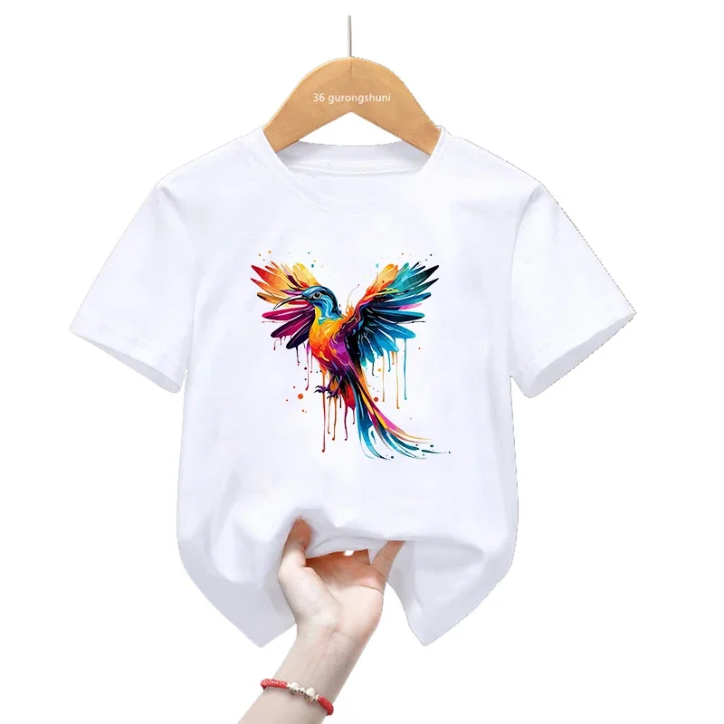 2026 Watercolor Shoes_Love_Bird_Flowers Print T Shirt For Girls_Boys Harajuku Kawaii Kids Clothes Summer Fashion Tops Tee Shirt