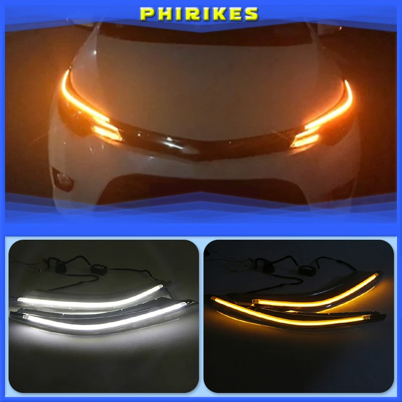 

2Pcs For Toyota LEVIN 2014-2017 LED DRL Headlight Eyebrow Daytime Running Light Flowing dynamic Yellow