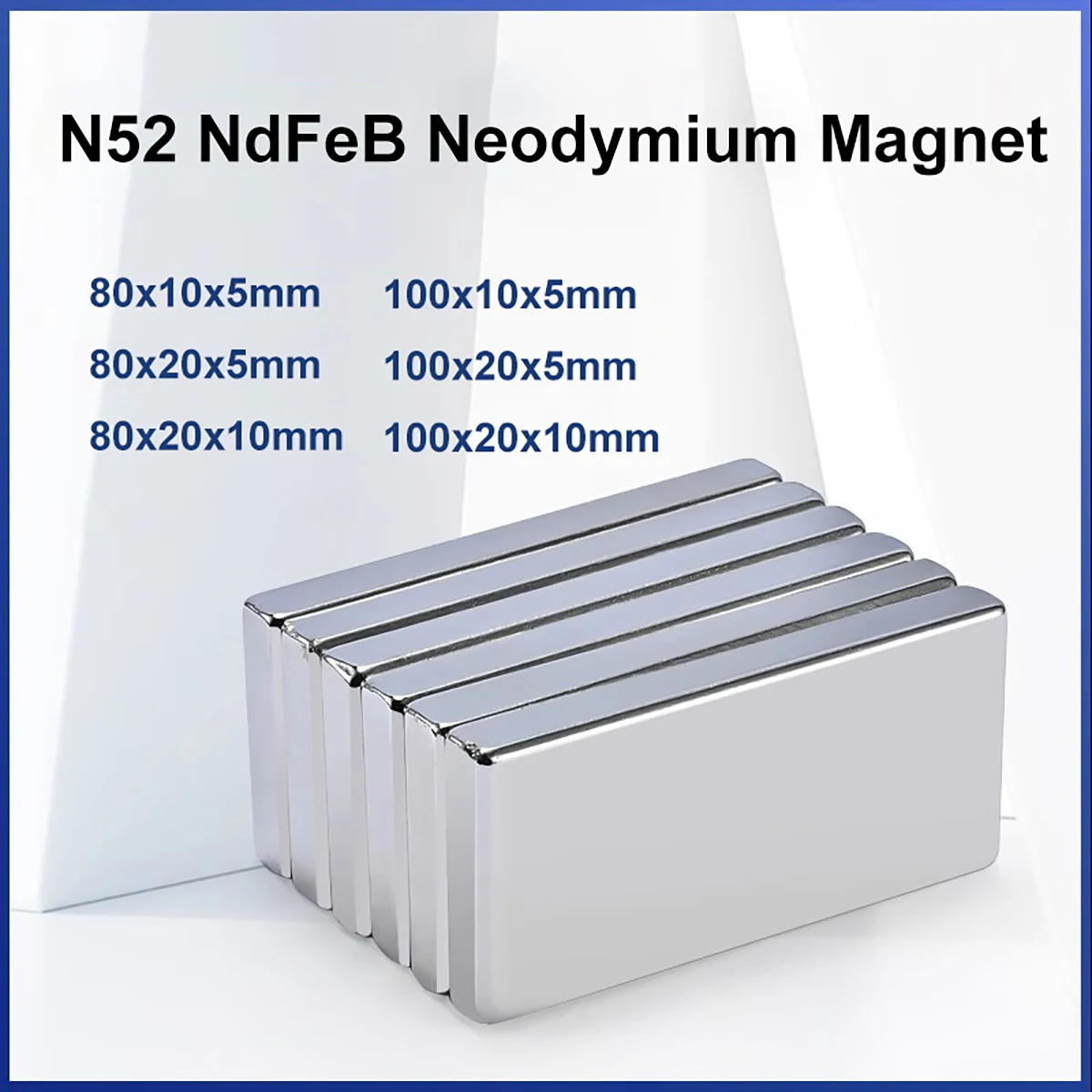 N52 NdFeB Neodymium Magnet 80x10x5 80x20x5 80x20x10 100x10x5 100x20x5 100x20x10mm Super Strong Permanent Magnet Fridge Magnet