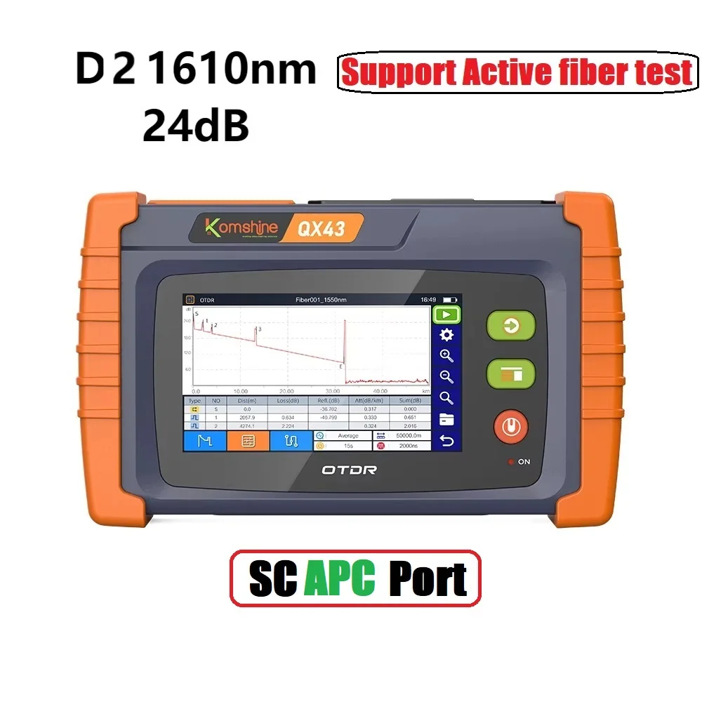 KOMSHINE FTTX OTDR QX43 SM/PON touchscreen OTDR tot 9 golflengten W/OPM, VFL, OLS, RJ45-functie SC/FC-tips kunnen veranderen