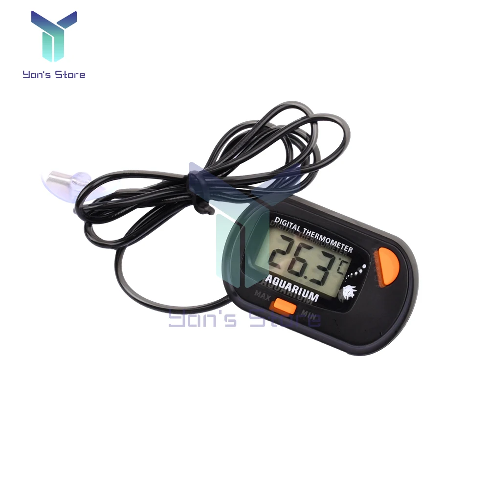 1Pcs Digital LCD Aquarium Thermometer Waterproof Fish Tank Sensor with Probe Temperature Sensor Measuring Tool with Suction Cup