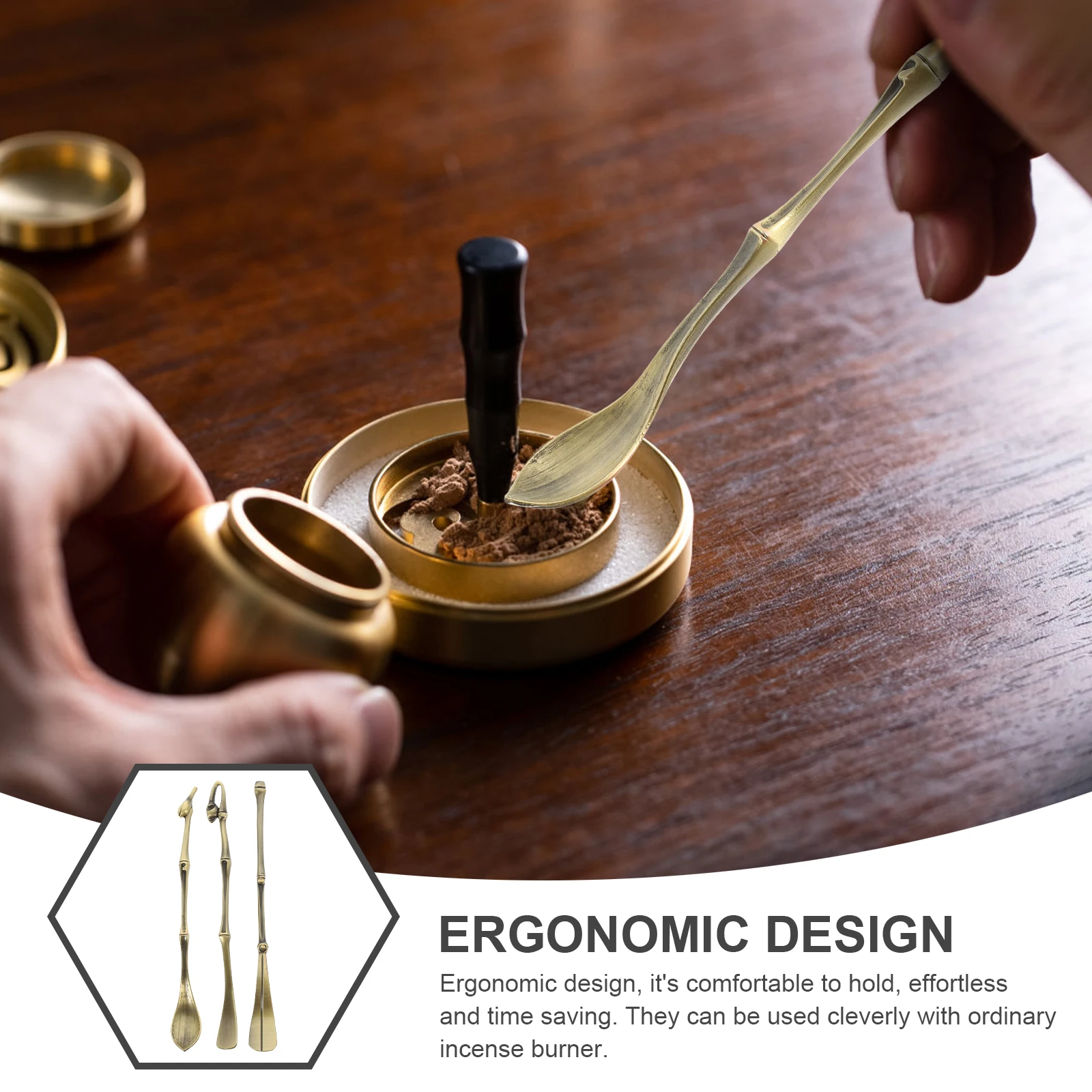 

3pcs Tool Set Copper Alloy Powder Spoon Shovel Burner Incense Shovel Accessories Elegant Design Usage
