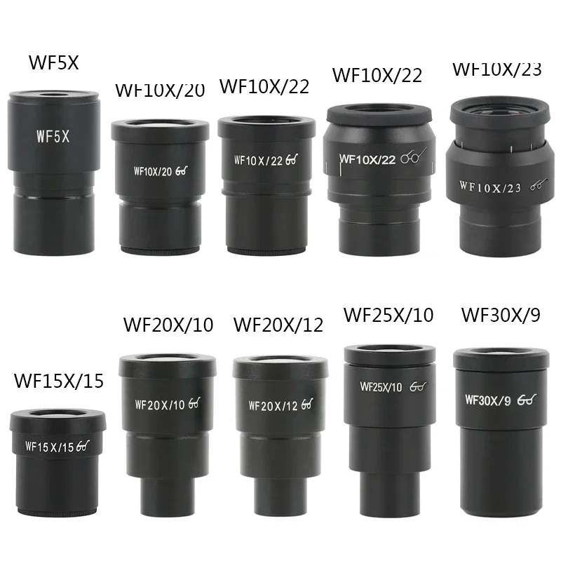 One Pair WF10X WF15X WF20X WF25X WF30X Eyepiece For Stereo Microscope Wide Field 20mm 15mm 10mm 9mm WF10X/20 High Eye-Point